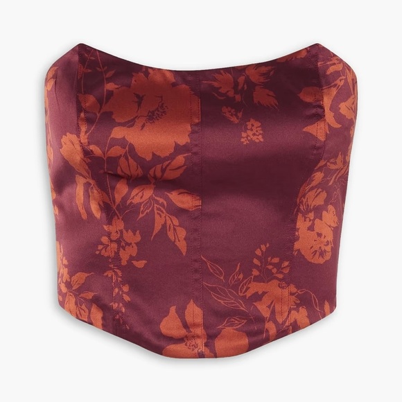 Reformation Maia Silk Corset Strapless Top Brick Floral 4 NWT - Picture 1 of 7
